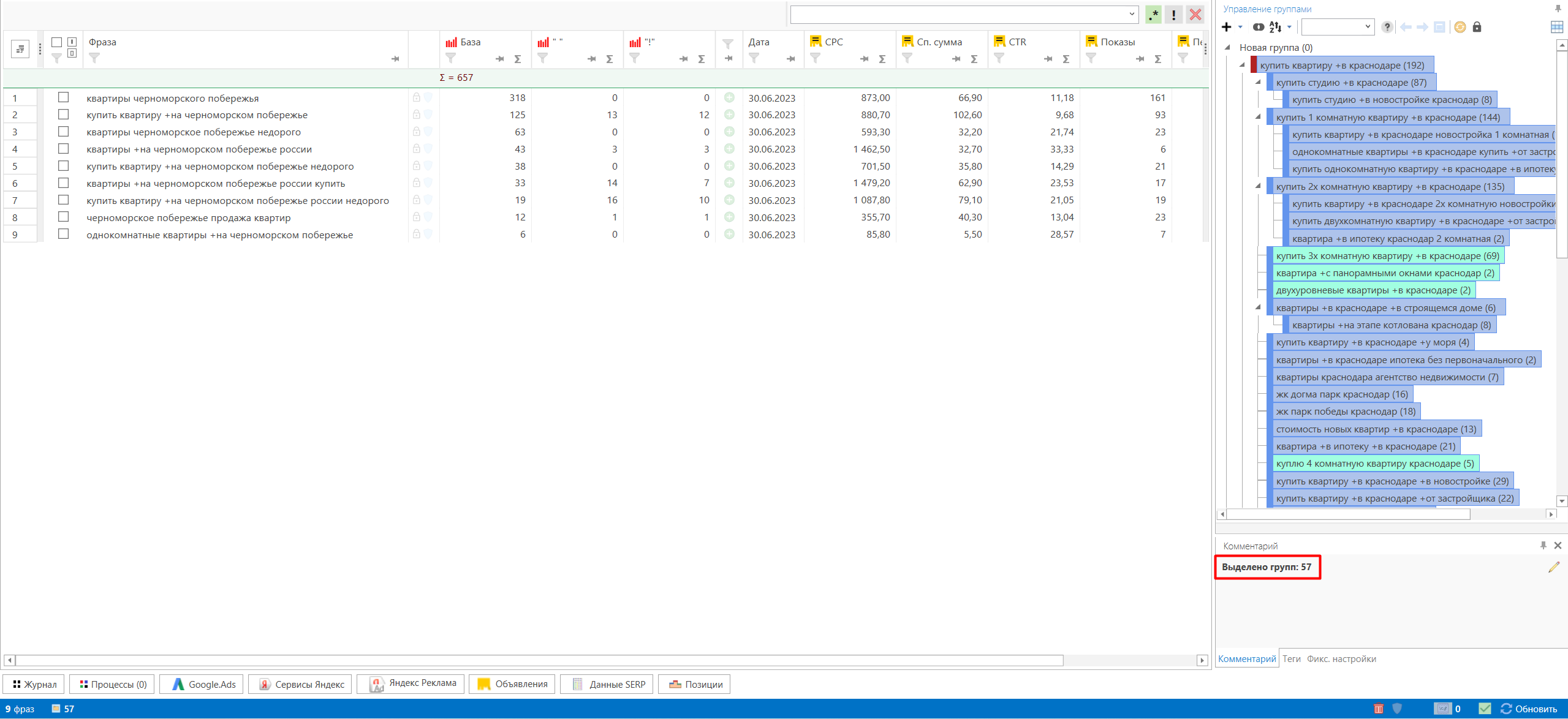 группировка ключевых фраз